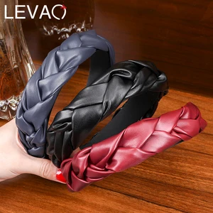 Женский ободок из искусственной кожи Levao, плетеный обруч для волос с плетением, аксессуары для волос