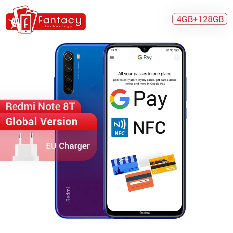 New Arrival Global Version Redmi Note 8T 8 T 4GB RAM 128GB ROM Snapdragon 665 Octa Core 6.3'' FHD+ Display 4000mAh 18W QC NFC