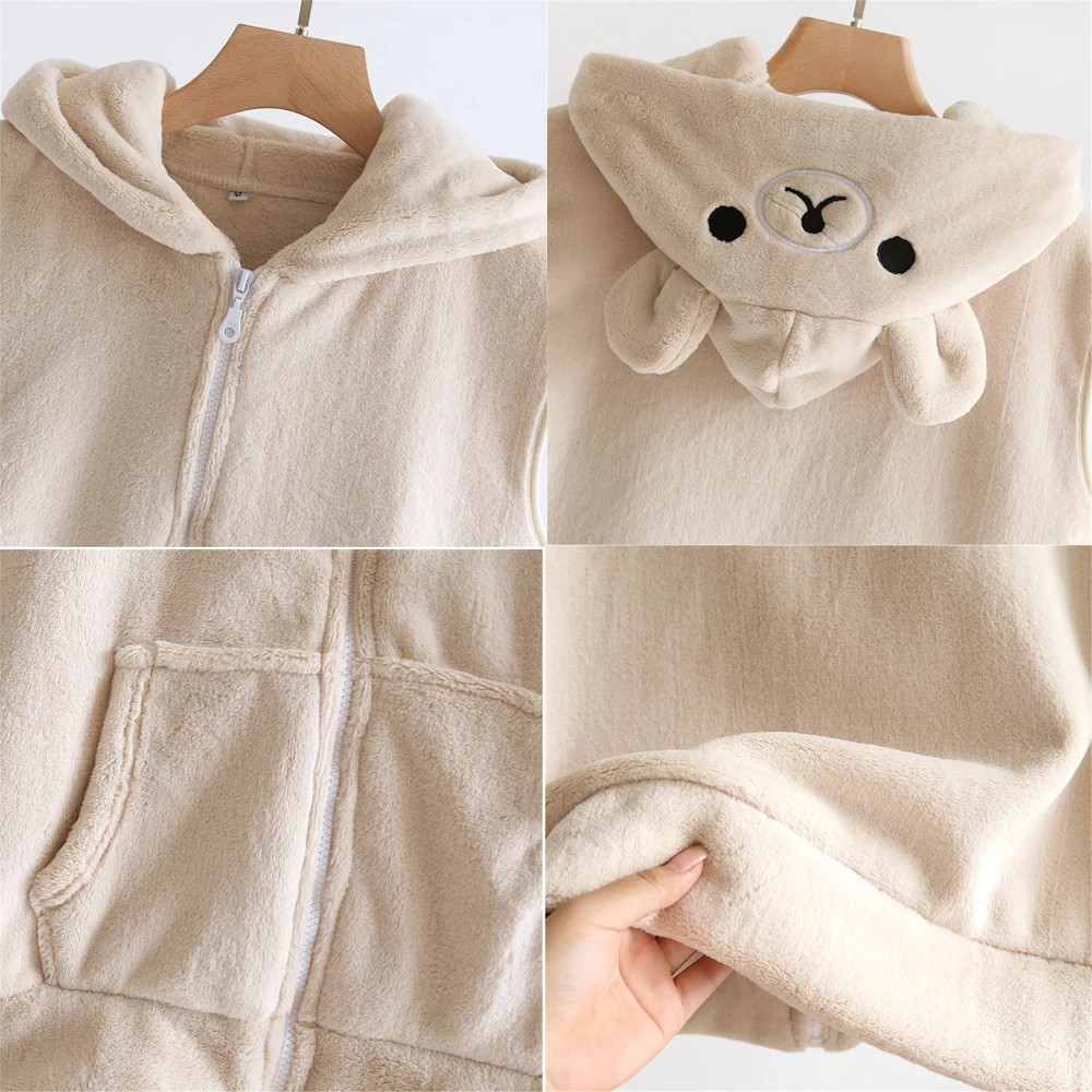 Женский фланелевый жилет зимняя короткая бежевая Пижама оверсайз домашняя