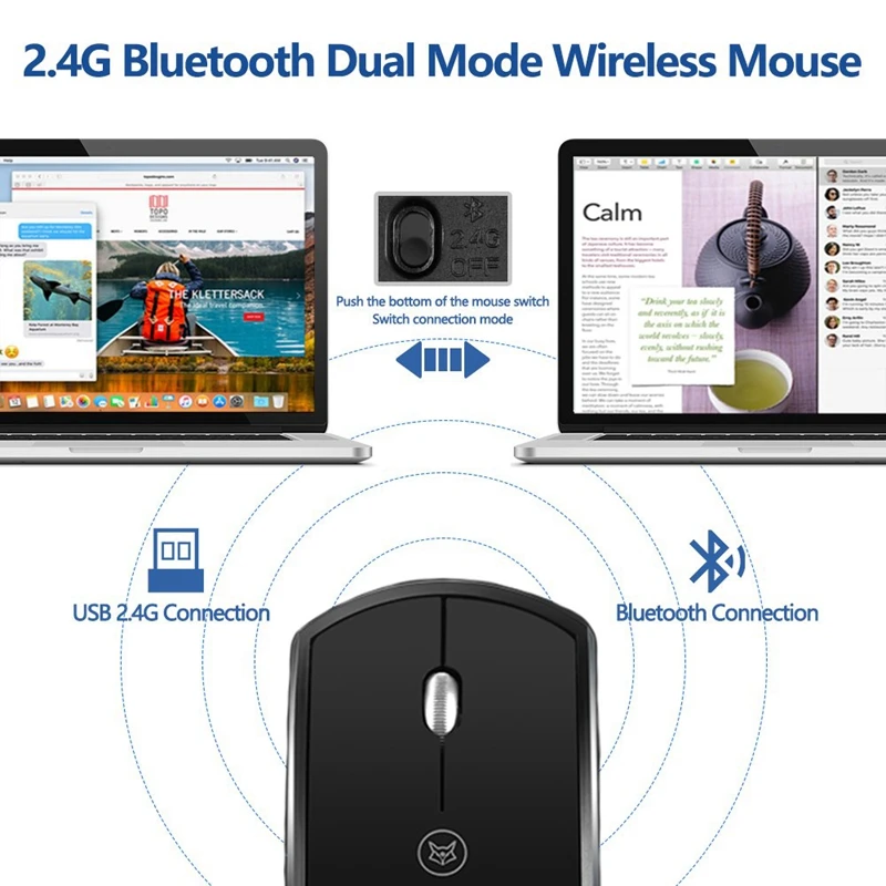 2 4 ГГц и Bluetooth 0 Двухрежимная перезаряжаемая мышь оптическая беспроводная для ПК
