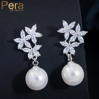 pera fashion famous brand cubic zirconia jewelry accessories with cute flower freshwater imitation pearl drop women earring e220