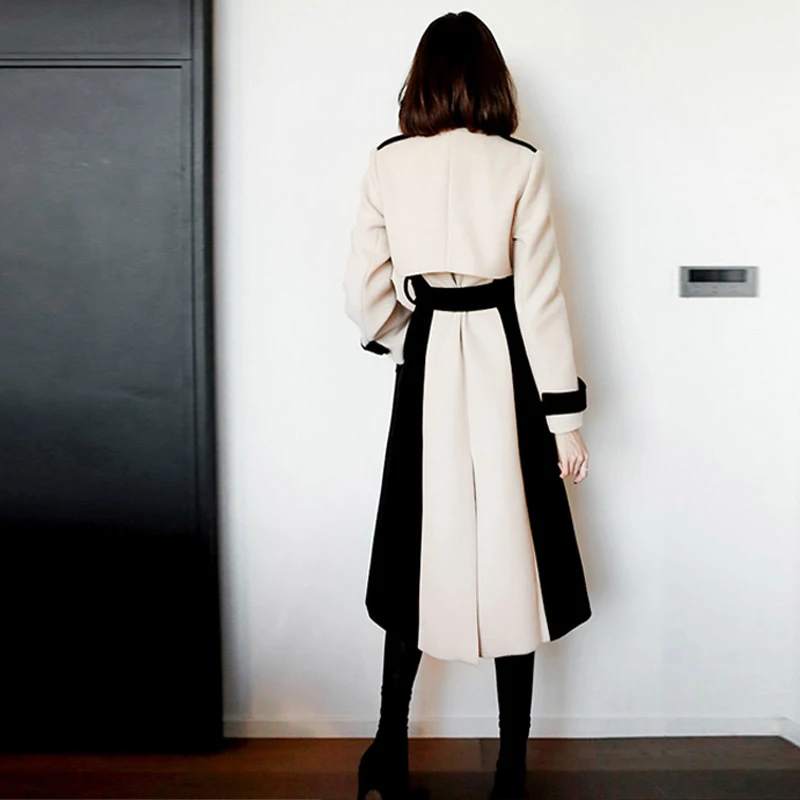 

Womne Elegant Long Wool Coat 2019 Winter Office Lady Double-Breasted Lapel Collar Belted Jacket Coats Female Woolen Outerwear