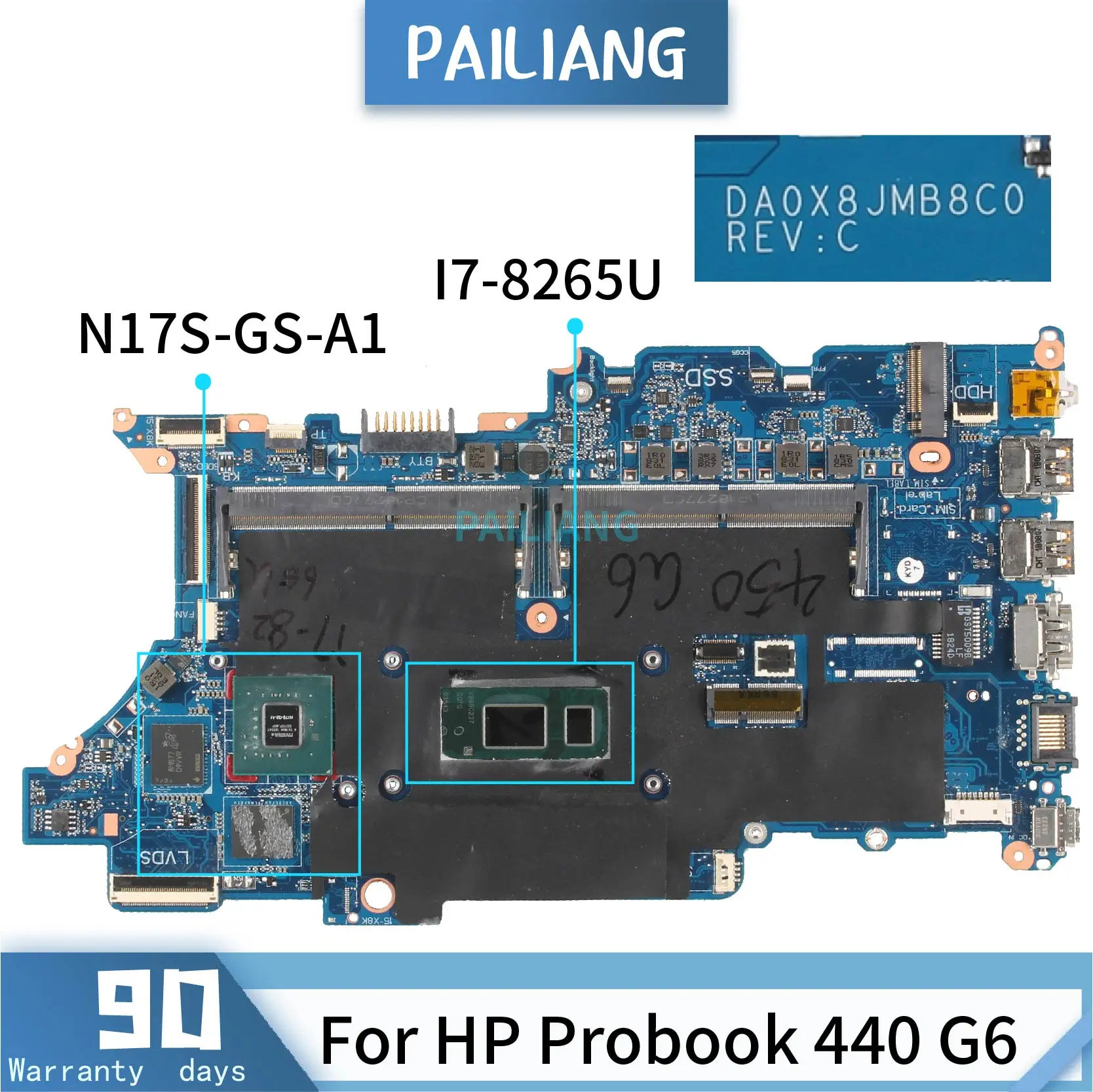 

Материнская плата PAILIANG для ноутбука HP Probook 440 G6, материнская плата DAX8JMB18C0 I7-8265U N17S-GS-A1, тестированная DDR3