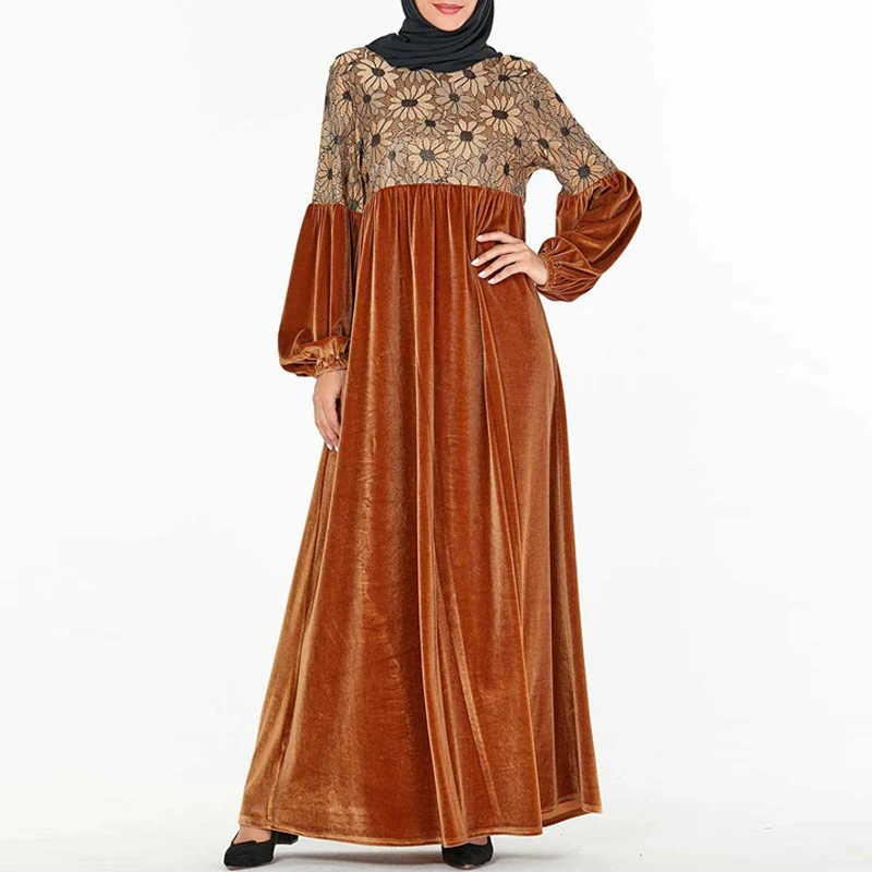 brown dress Бархатное мусульманский хиджаб абайя платье турецкие платья Исламская одежда, Дубай Абая для женщин Кафтан марокканский кафтан халат мусулман - Цвет: brown dress