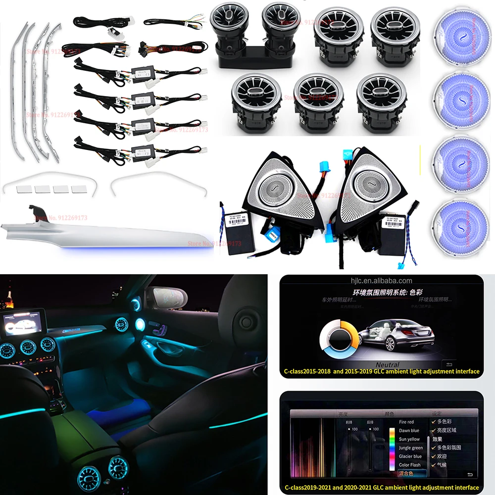 

For Mercedes Benz C GLC w205 X253 C200 C300 64 color Car Ambient light Interior Door Decorative Outlet llumination LED Neon Lamp
