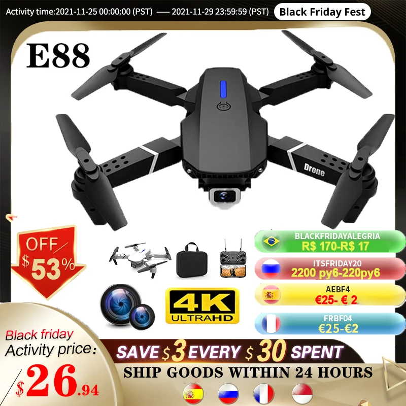 Профессиональный мини-Дрон E88 Wi-Fi HD 4k с камерой режим удержания высоты складной