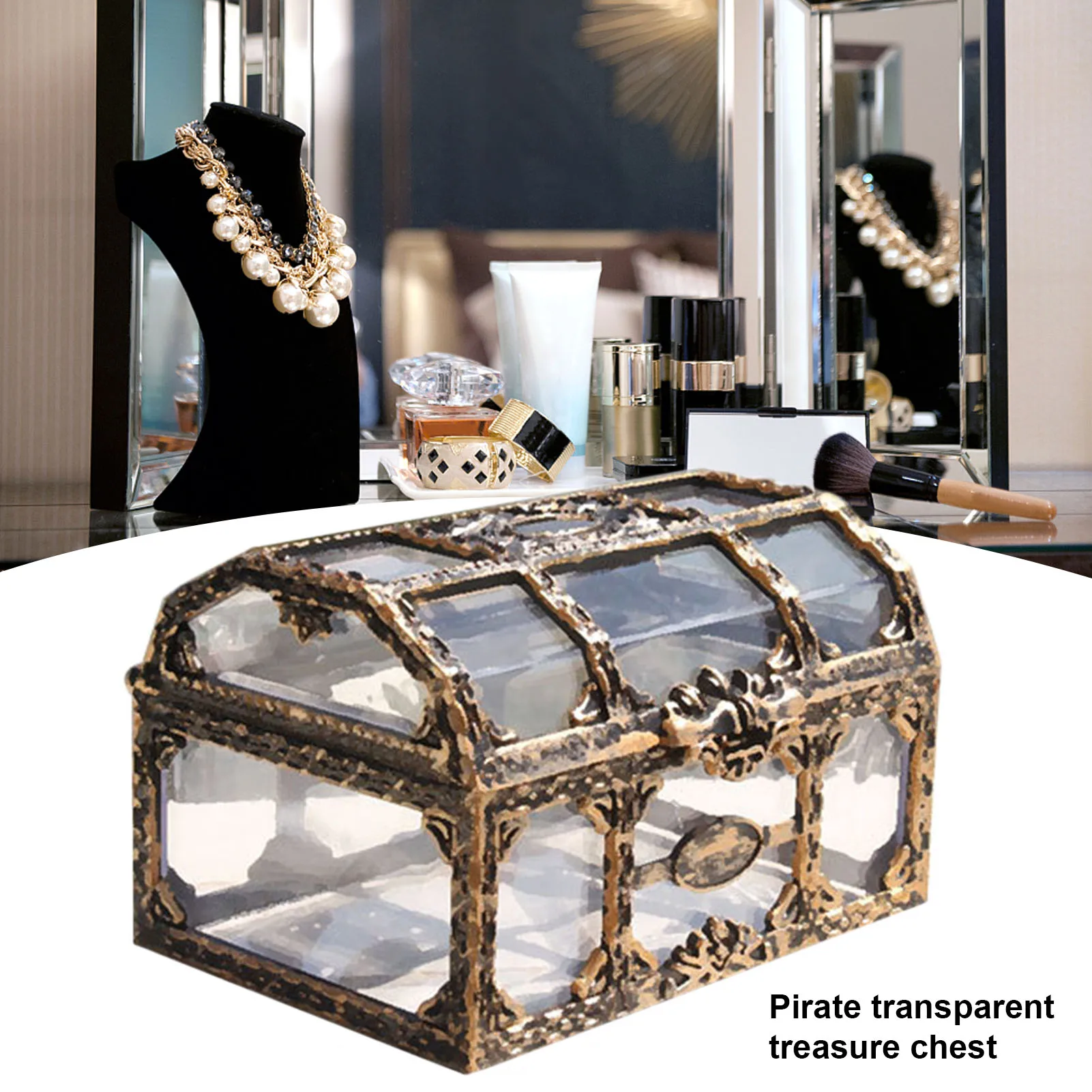 

Retro Transparent Pirate Box Lightweight Plastic Treasure Box Pirate Scene Decoration Props Jewelry Storage Box Storage Tools