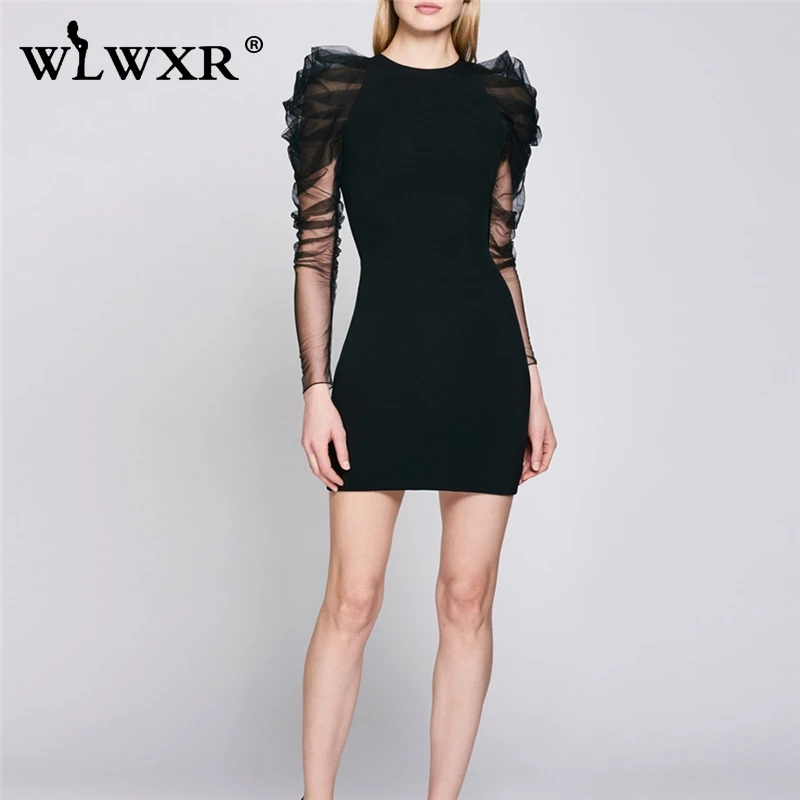 WLWXR прозрачное сексуальное облегающее Сетчатое платье женское черное мини