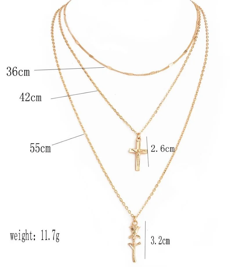 Модное ожерелье с подвеской в виде креста из сплава Иисуса Христа трехслойное