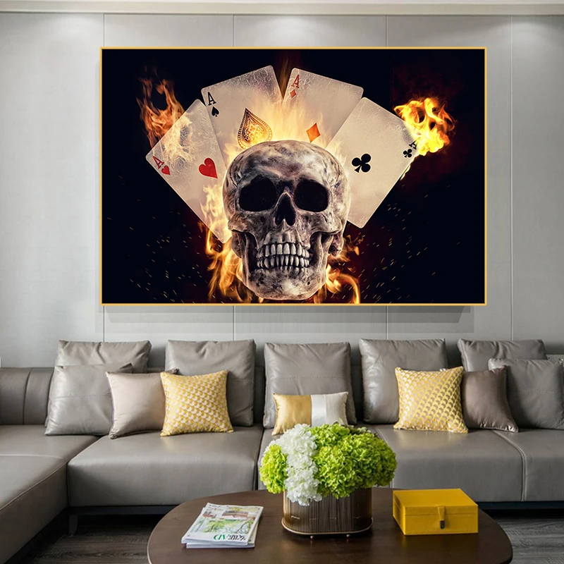Картина с изображением игральных карт черепа Настенная картина для гостиной