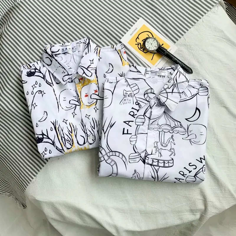 

2021 New Shirt Male Printed Tree Demon Short Sleeve Summer Couple Casual Hip-hop Cardigan Fashion Clothes Women's Blouse Camisas