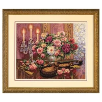 top quality hot selling lovely counted cross stitch kit romantic floral flower and violin dim 35185