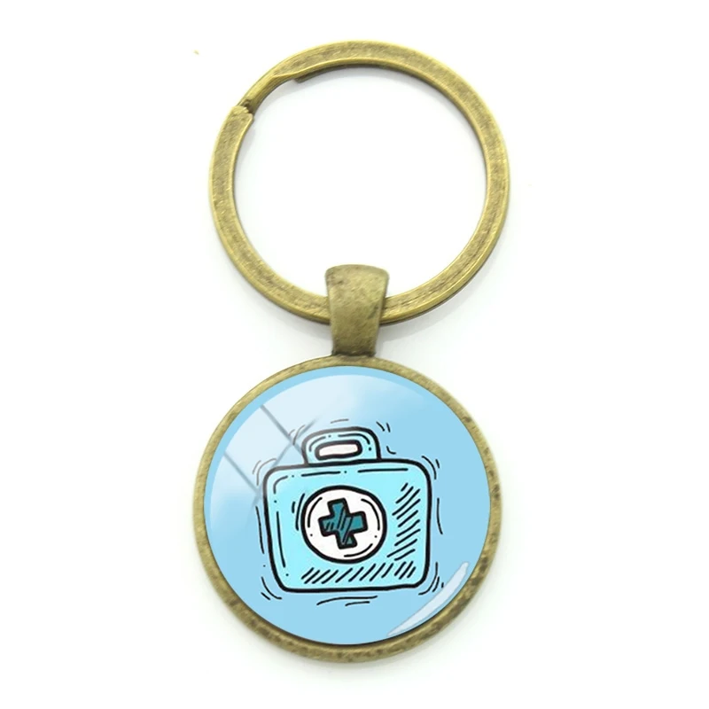 

Брелоки JWEIJIAO для ключей для мужчин и женщин, бронзовые металлические ключницы для медицинского персонала с рисунком на голубом фоне