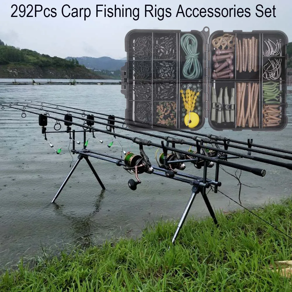 292Pcs Carp Fishing equipment fishing Carp tackle rigs accessories set with Anti Tangle Sleeve Lead clips Matt swivels connector