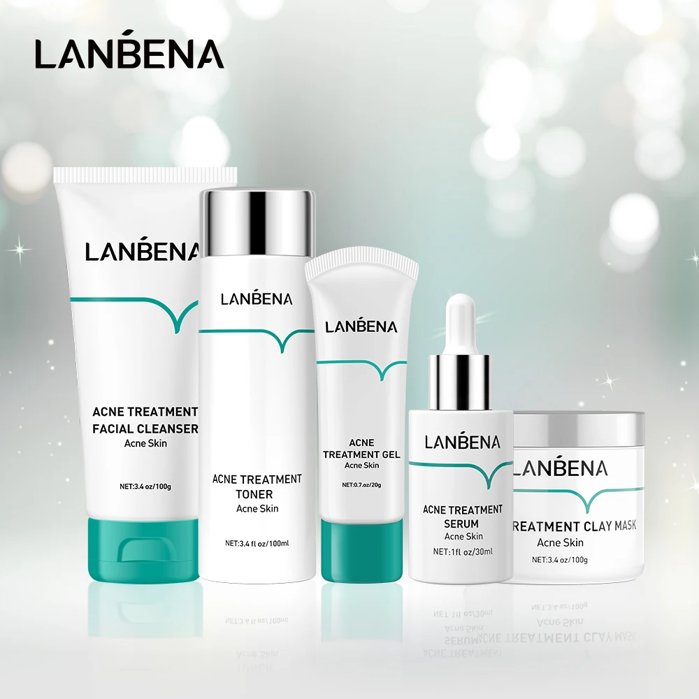 LANBENA 5pcs Acne Treatment Set Oligopeptide Acne Scar Toner Acne Skin Deep Cleansing Clay Reduce Mark Shrink Skin Care Kit