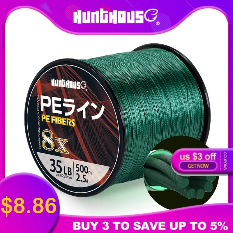 Рыболовная леска Hunthouse PE с плетеным плетением 8 стендов сверхпрочная для рыбалки