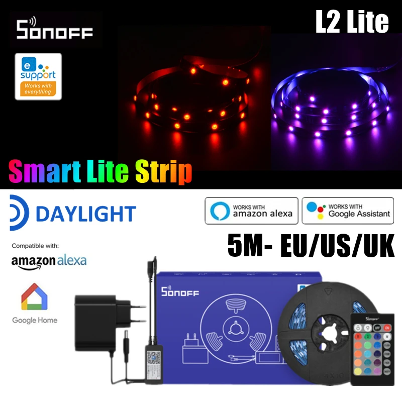 

SONOFF L2 Smart Wifi LED Light Strip 5M DIY WiFi Flexible RGB Strip Lights eWeLink Control For Alexa Google Home EU/UK/US
