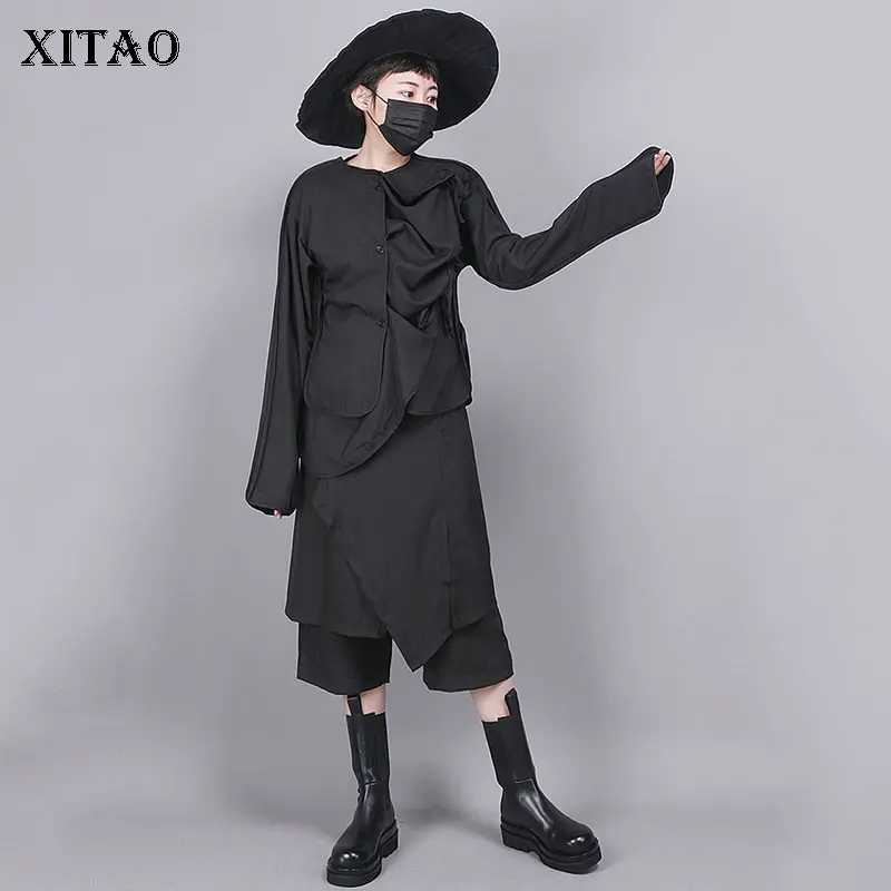 XITAO 2020 Весенняя новинка Облегающая рубашка модная черная с круглым вырезом