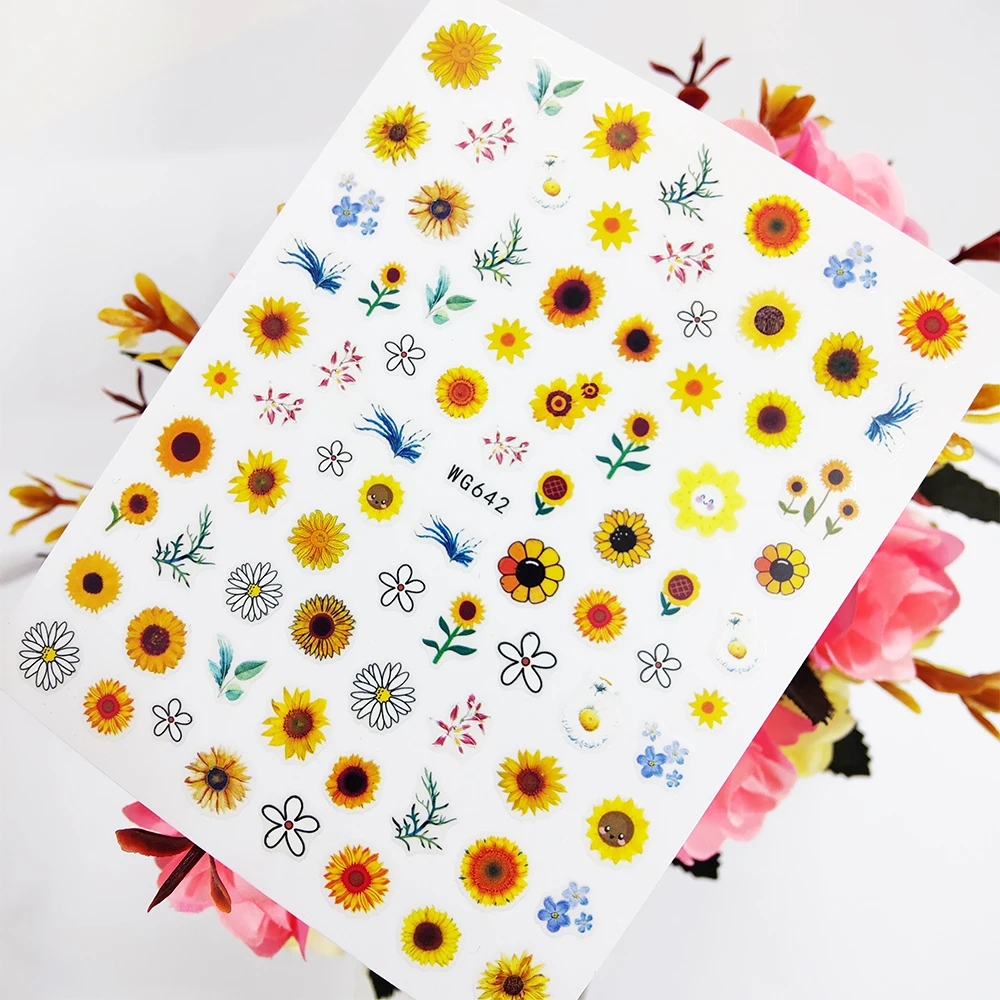 

New 3D Nail Sticker Sliders Brilliant Sunflower Stickers for Nails Art Decoraciones Foil Design Manicure Accessories