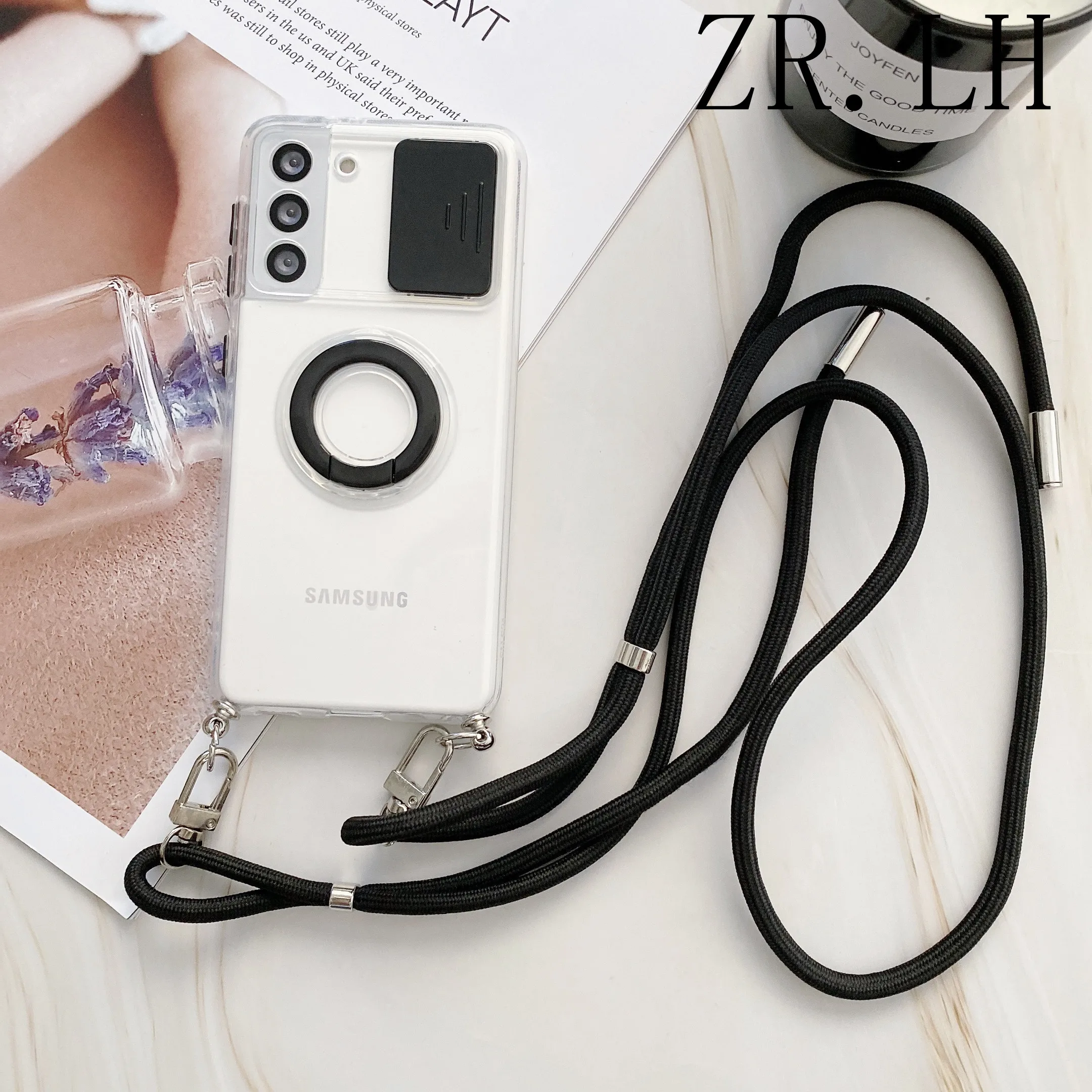 Lanyard Strap Ring Transparent Soft Camera Protection Caser For Samsung Galaxy S22 S21 S20 Ultra A42 A52 A71 A51 A22 A32 A50