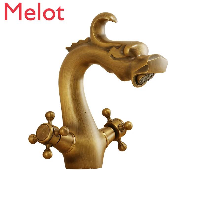 

Медный античный смеситель в европейском стиле для горячей и холодной воды, умывальник в стиле ретро В Форме Дракона с одним отверстием для ванной комнаты