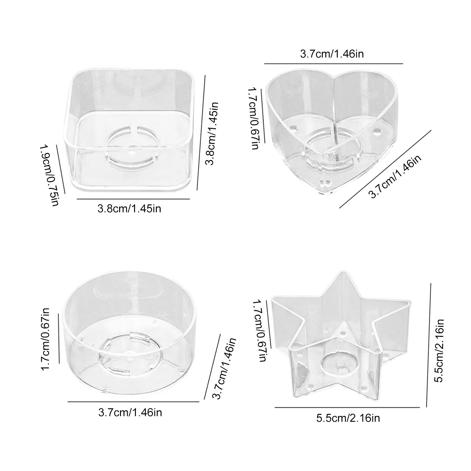 

Candle Container Styled Shaped Transparent Holder 5 Prong Square Round Heart Design Candle Holders For DIY Candle Handicraft