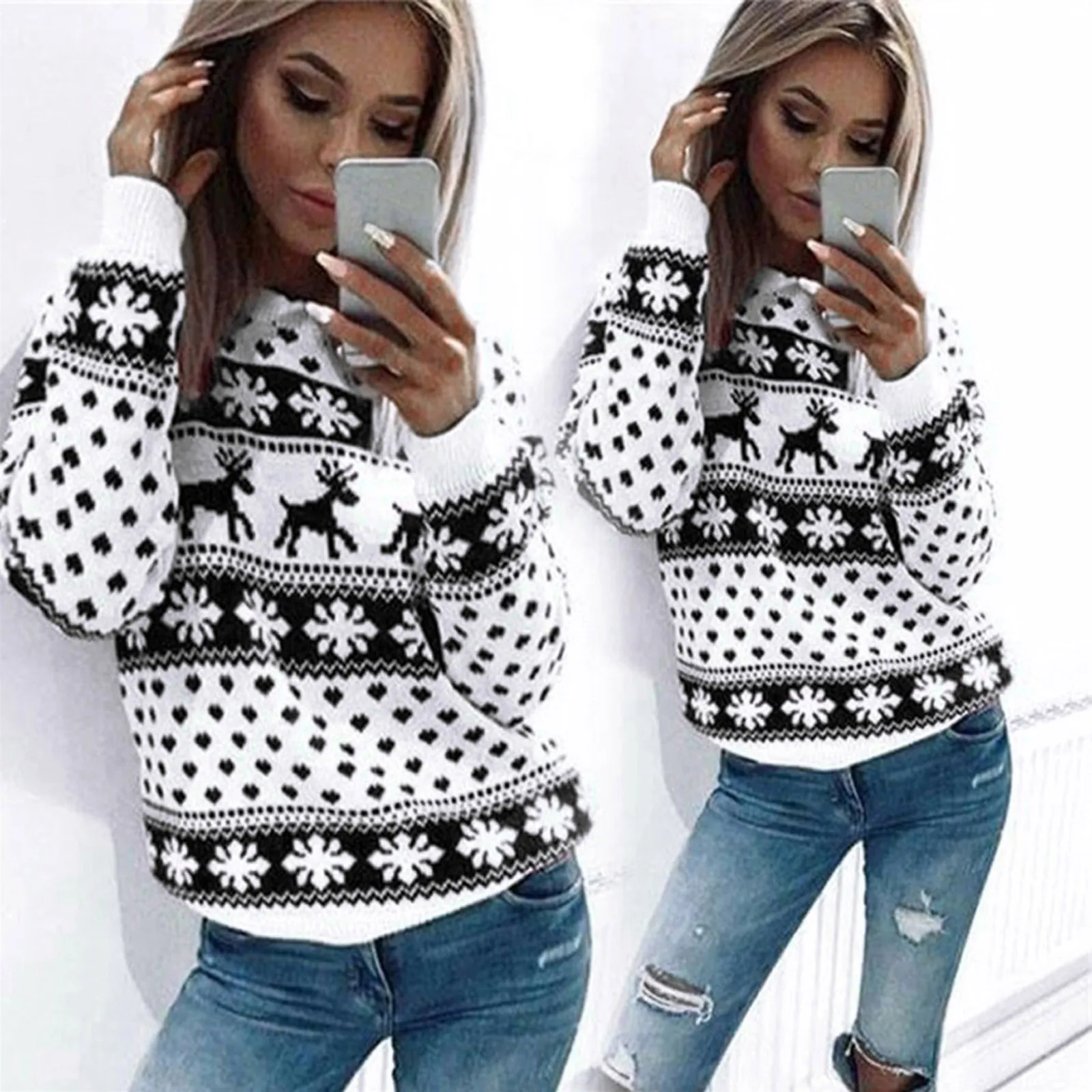 

Women Christmas Sweater Long Sleeve O-neck Christmas Tree Knitting Sweater Tops Sweaters For Women Fashion 2020 Sweater Dress