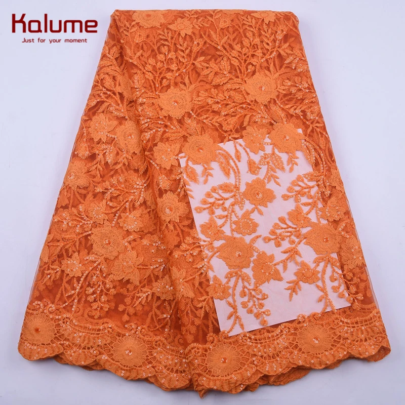 

Kalume Orange African Milk Silk Lace Fabric Sequins Nigerian Tulle Lace Fabric Embroidery French Mesh Milk Silk Lace Fabric 2149