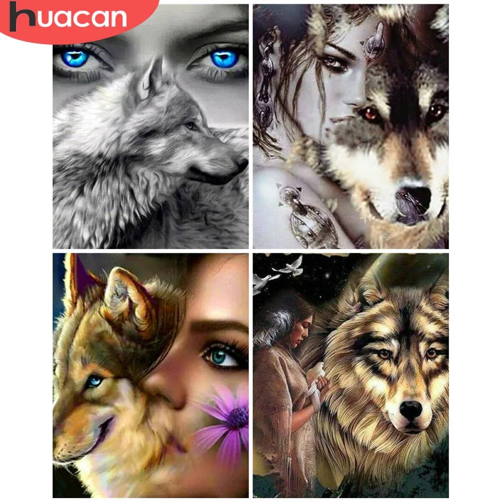 

HUACAN DIY Frame Oil Painting By Numbers Girl Figure Acrylic Unique Gift On Canvas Picture By Numbers Wolf For Living Room