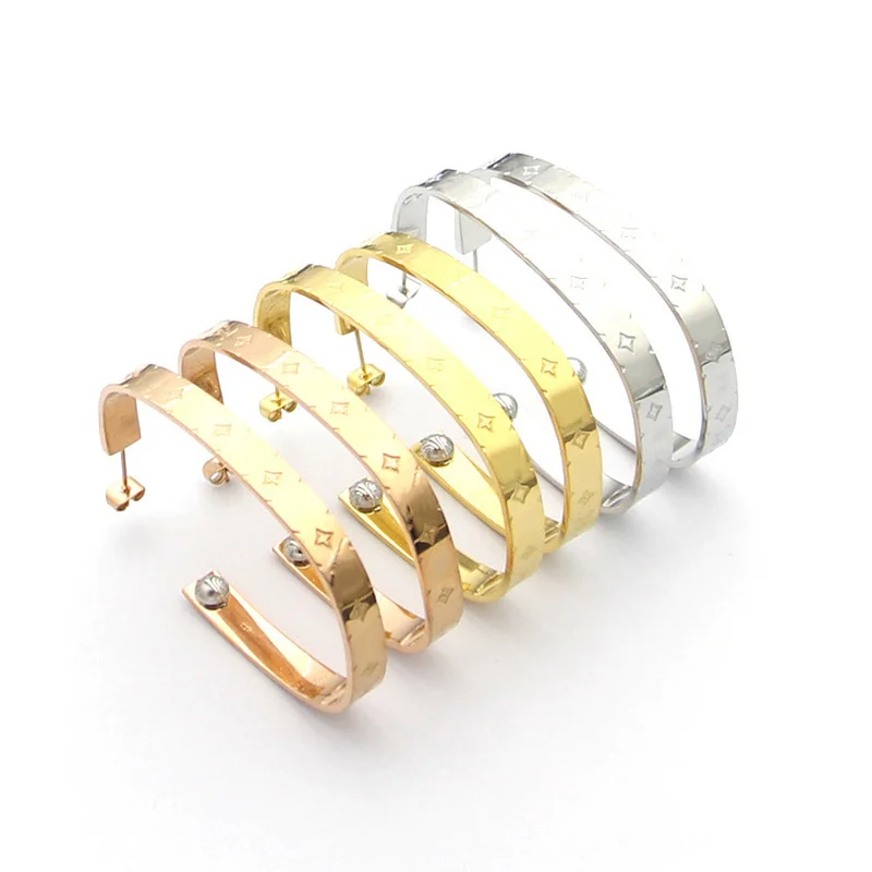 

Stylish Square Rose Gold Plating Stainless Steel Hoop Earrings