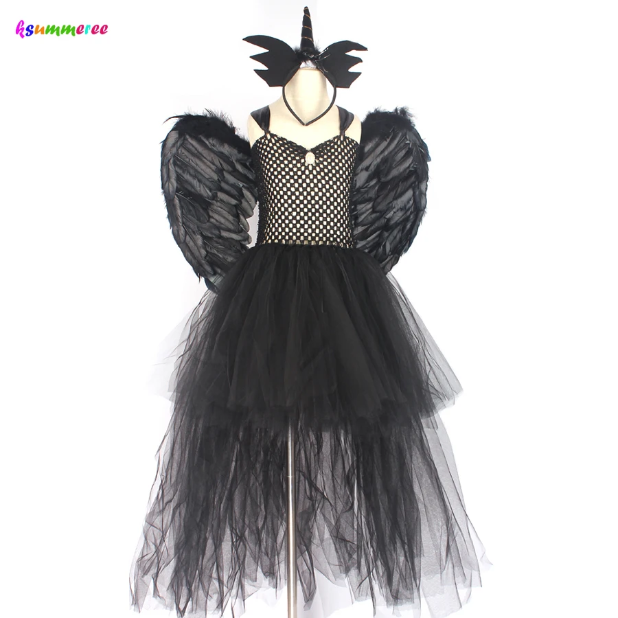 Черное нарядное платье-пачка для девочек на Хеллоуин с v-образным вырезом со