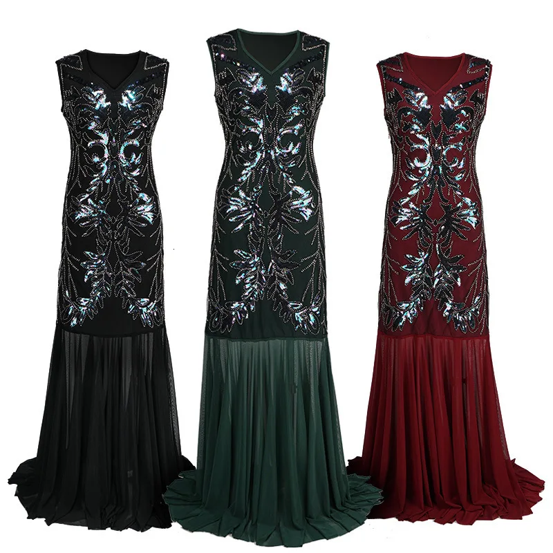 1920 s Great Gatsby Flapper Vestidos, вечернее платье с бахромой и блестками, с v-образным вырезом, украшенное бахромой, без рукавов, женское вечернее платье