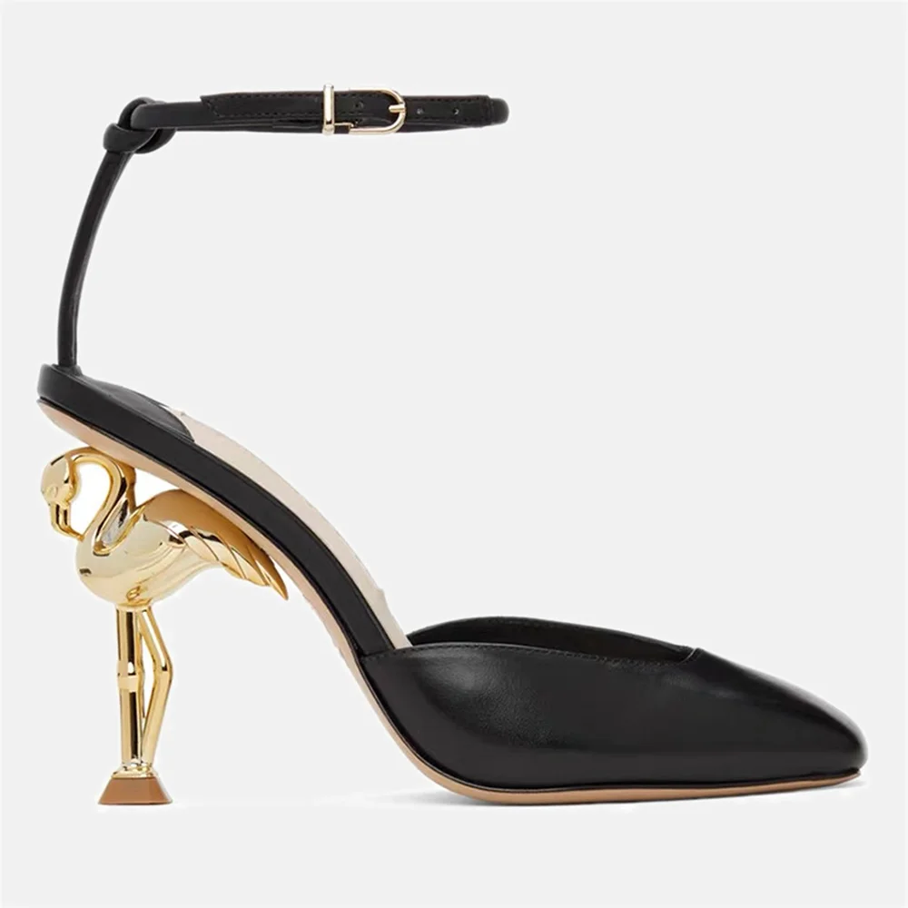 

OLOMLB Womens Pointy Toe Genuine Leather Strange Irregular High Flamingo Heel Slingbacks Pumps Sandals Shoes for Women 5Colors