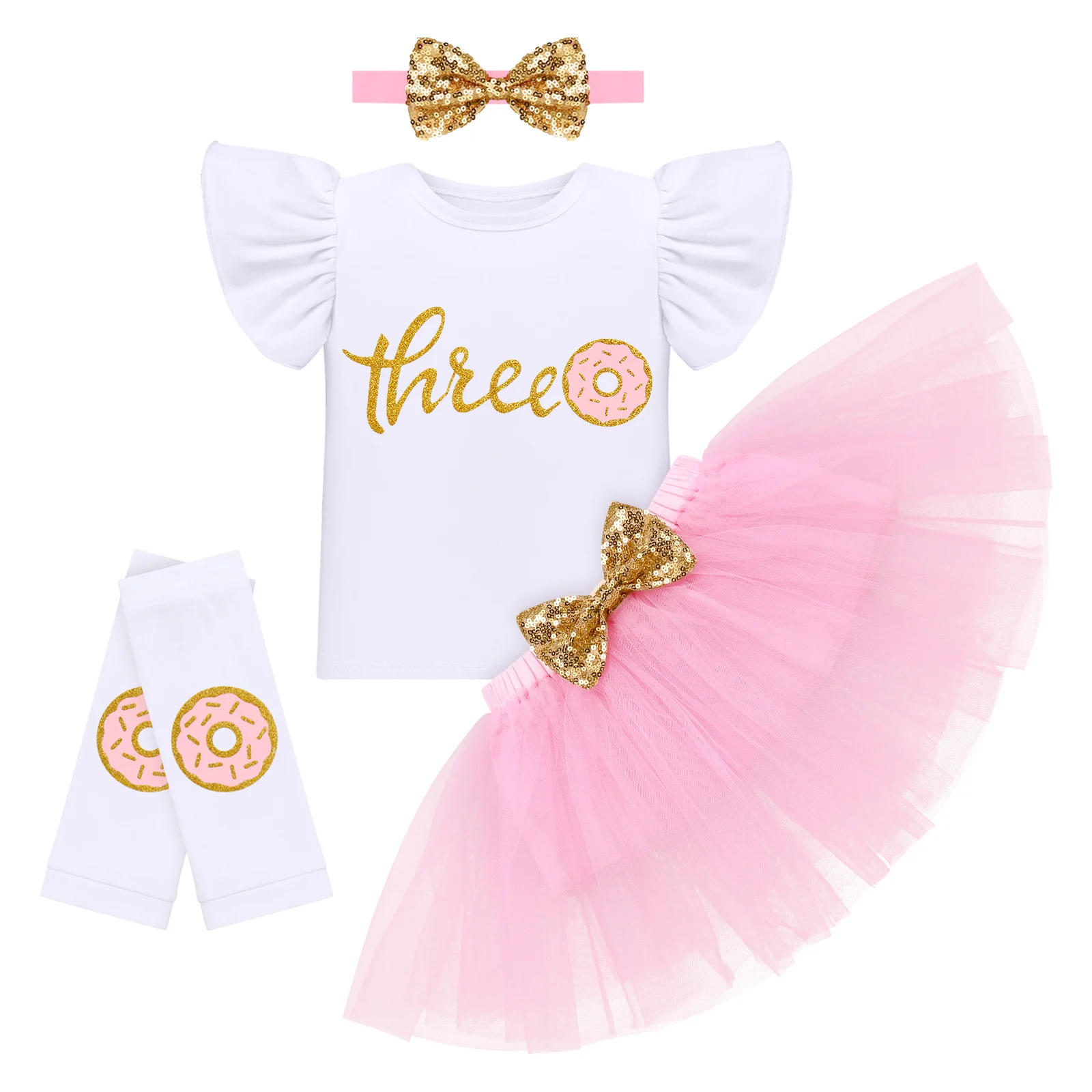 6M-3Y Baby Birthday Dress Lively Pink Short-sleeved Letter Jumpsuit Balletskirt Headband Leg Guards Newborn Infantil Tutu Outfit