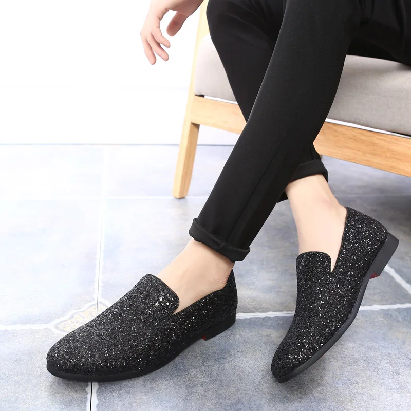 Блестящие мужские лоферы Обувь для вечеринок Мужской костюм Size37 48 офисные туфли