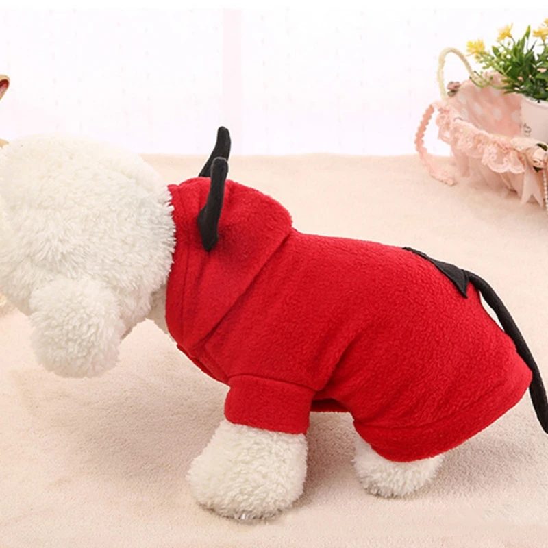 

Winter Warm Pet Dog Clothes Dog Hooded With Two Horns Halloween Coat Dog Costume Winter Warm Coat For Small Medium Dogs