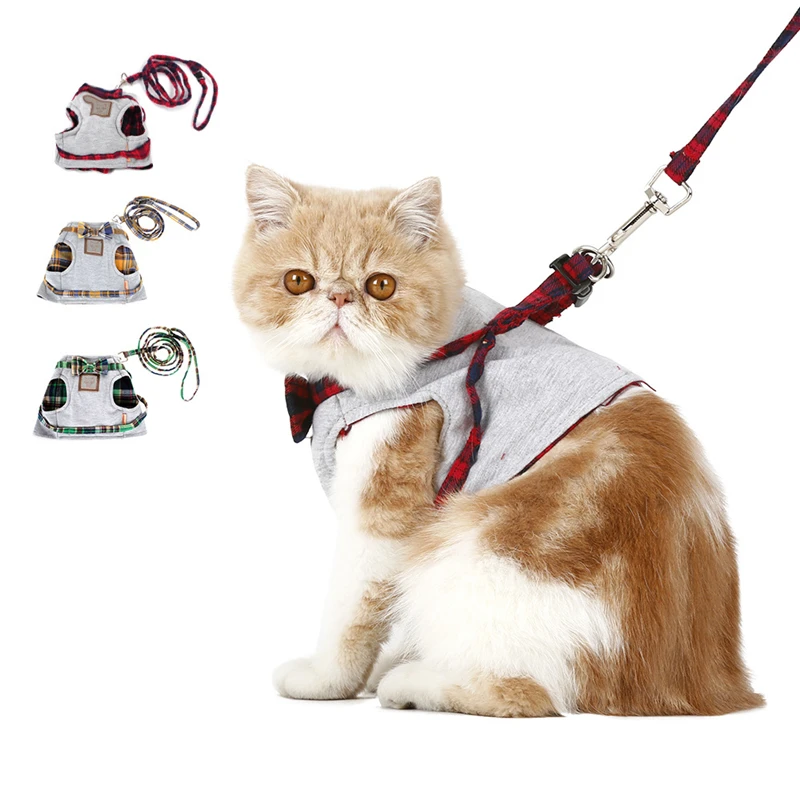 

Cute Cat Harness Leash Breathable Vest Cat Collar Vest Leash Set Pet Traction Elegant British Style Cute Jacket Leash Pet Supply