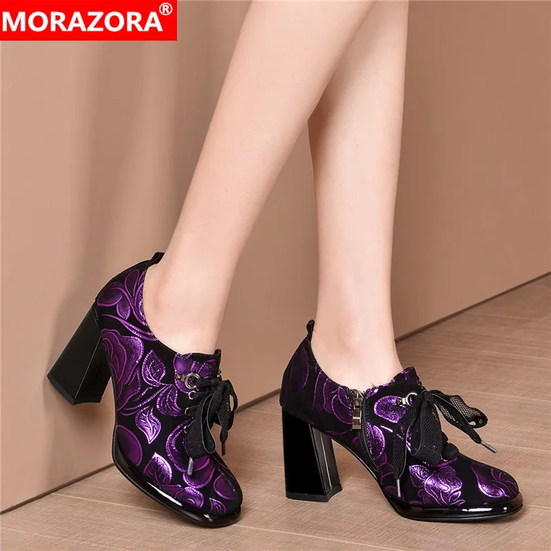 Женские туфли на толстом каблуке MORAZORA черные из натуральной овечьей кожи со