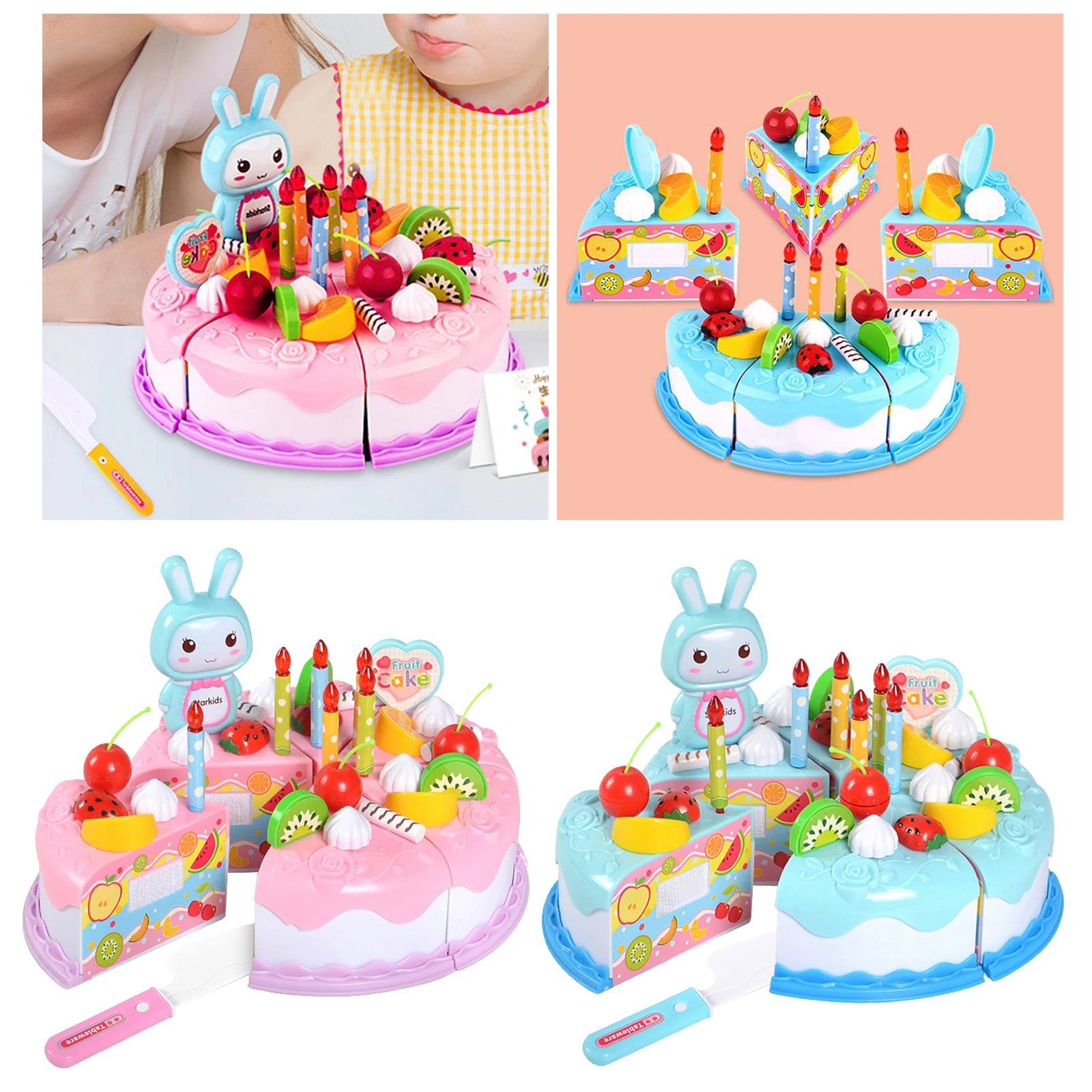 

Plastic Birthday Party Fruit Cake Pretend Role Play Toy Food Set for Kids