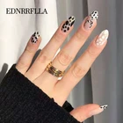 Леопардовые черно-белые накладные ногти с клеевым дизайном, Короткие Круглые Искусственные ногти, накладные ногти, Набор накладных ногтей для маникюра