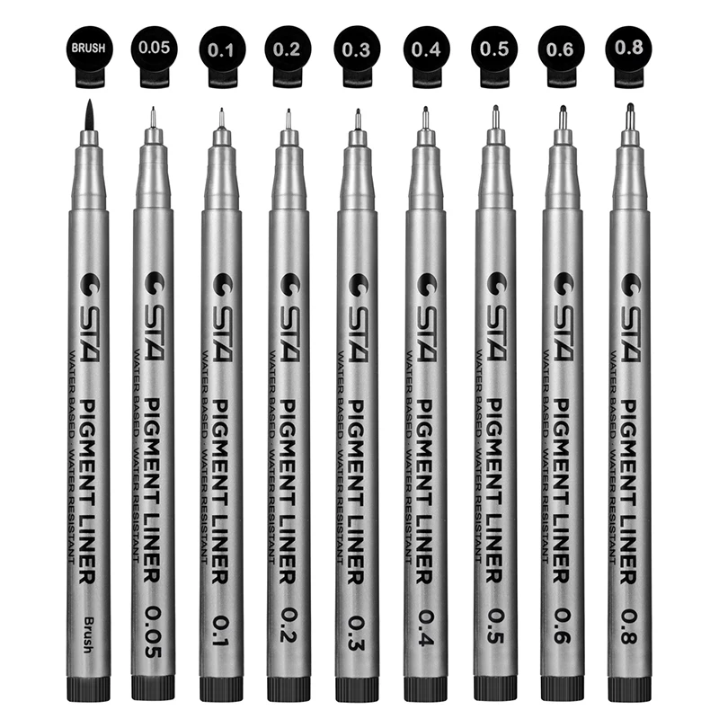 

9pcs/set Sketch Art Marker Pen Different Tip Sizes Black Pigment Liner Water Based For Drawing Handwriting Supplie Stationery