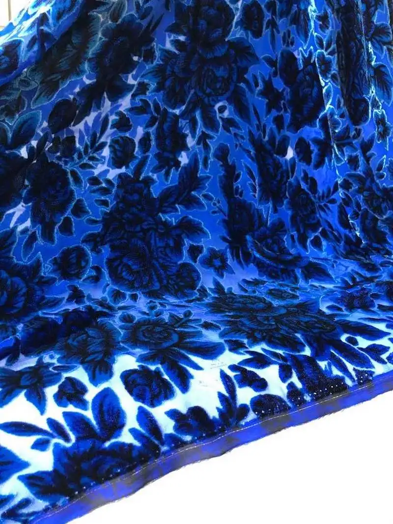 Синяя сгоревшая действительно бархатная шелковая ткань одежда Чонсам для платья