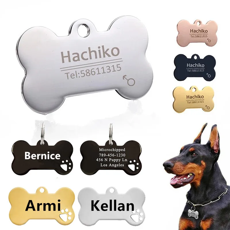 

Perros Accesorios DIY Personalized Collar Pet ID Tag Engraved Pet ID Name for Cat Puppy Dog Tag Pendant Keyring Bone