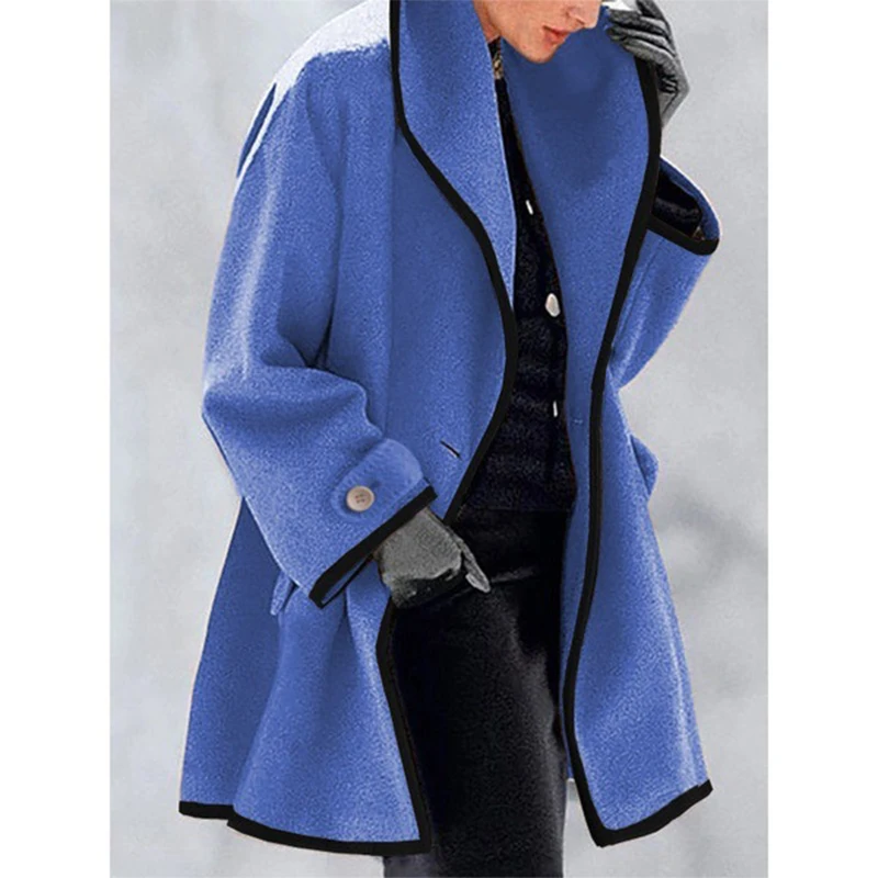 

2021Women’s fashion fall/winter multi-color round neck loose hooded duffel coat double-sided