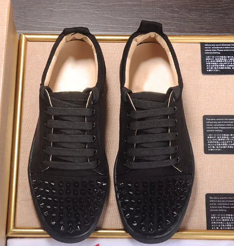 Black Lace up Rivets Top quality Fashion Red bottom Shoes For Women Men Spike Sneakers Real Leather Loafers Footwear 8063220 | Обувь