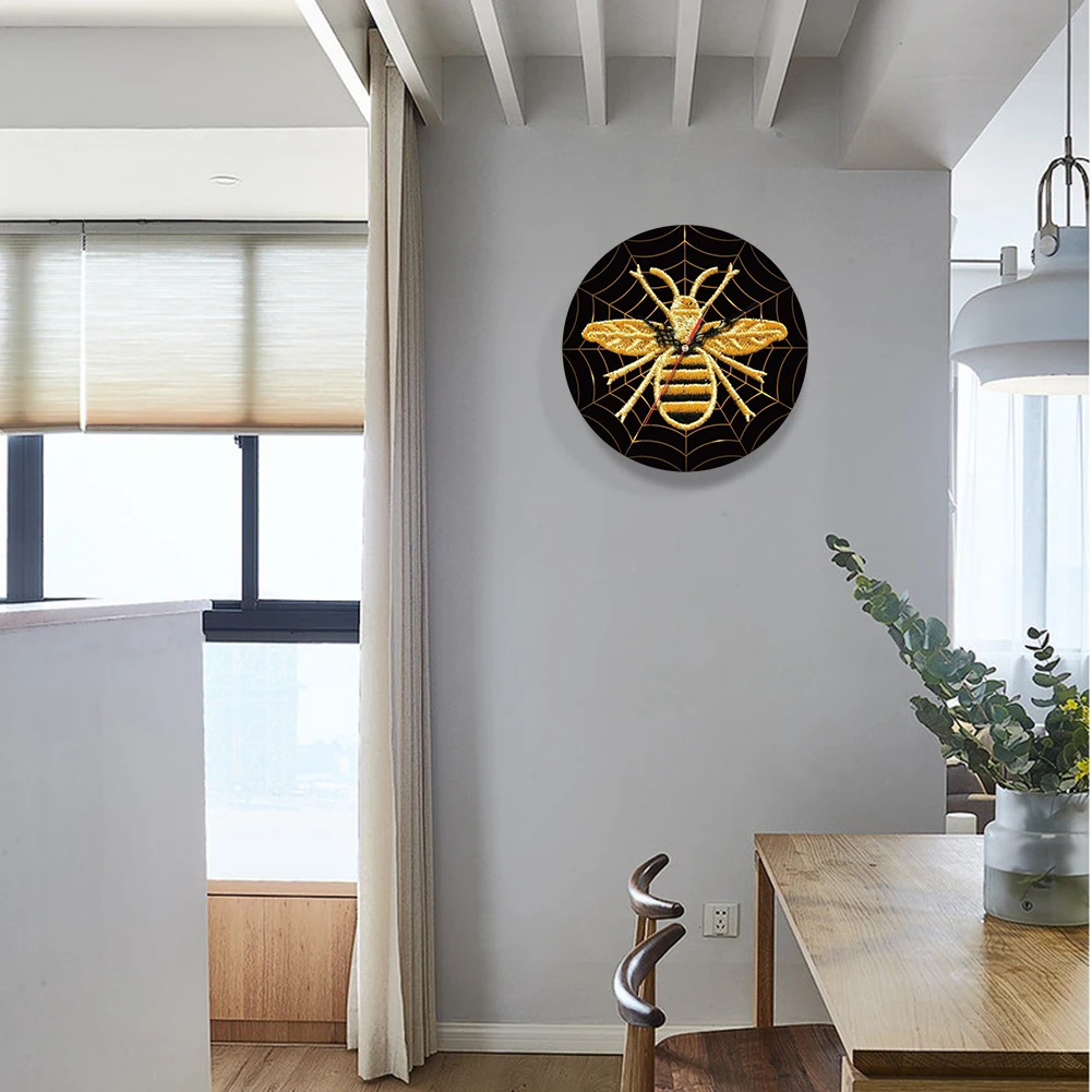 

Home Wall Clocks Black Dial Yellow Bee Style Quartz Dial Practical Wooden Materials Study Hour Free Shipping