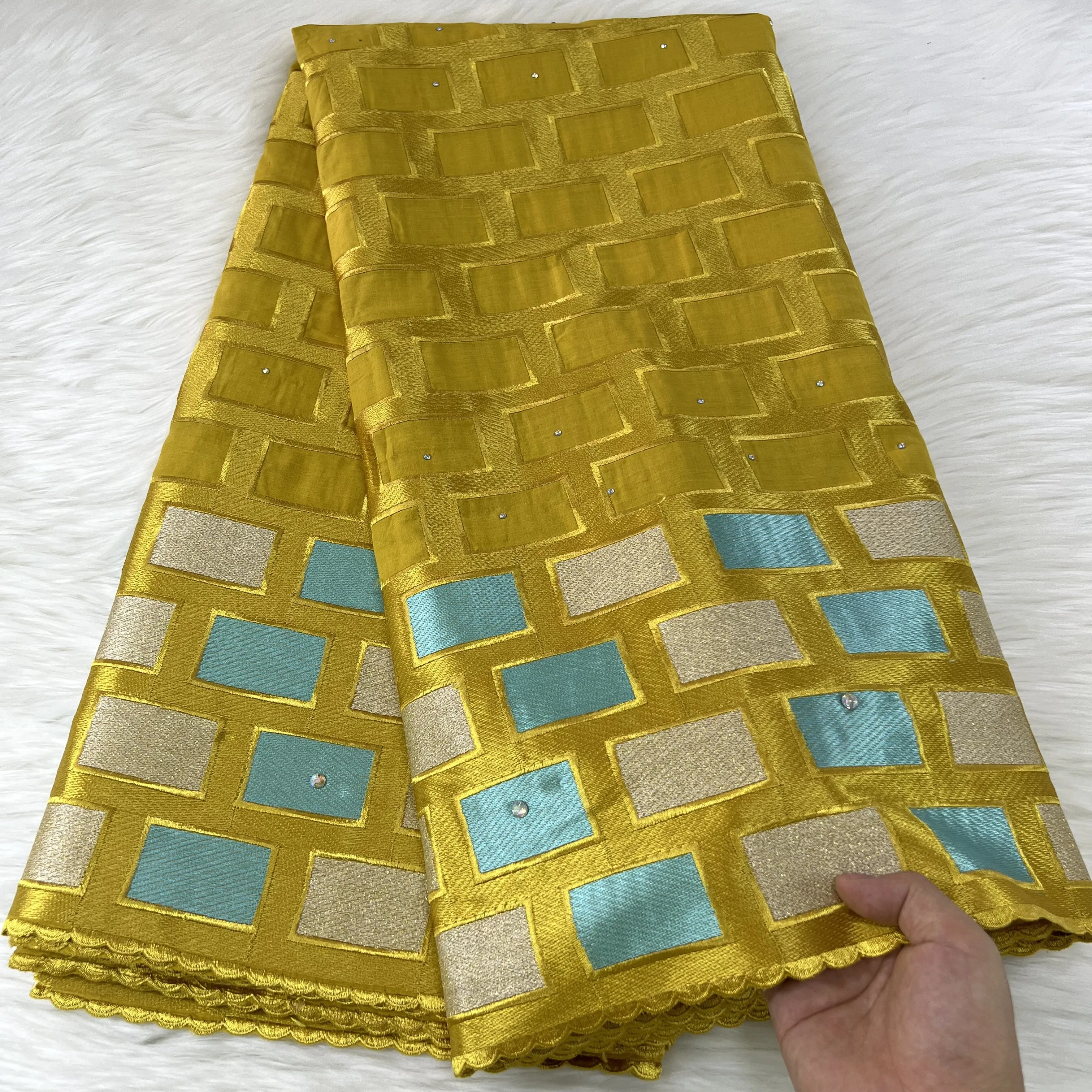 

Yellow Color Stones Embroidery Lace Fabric 2022 Unique Style Senegal Indian Guipure Fabrics For Elegant Women Dress Material