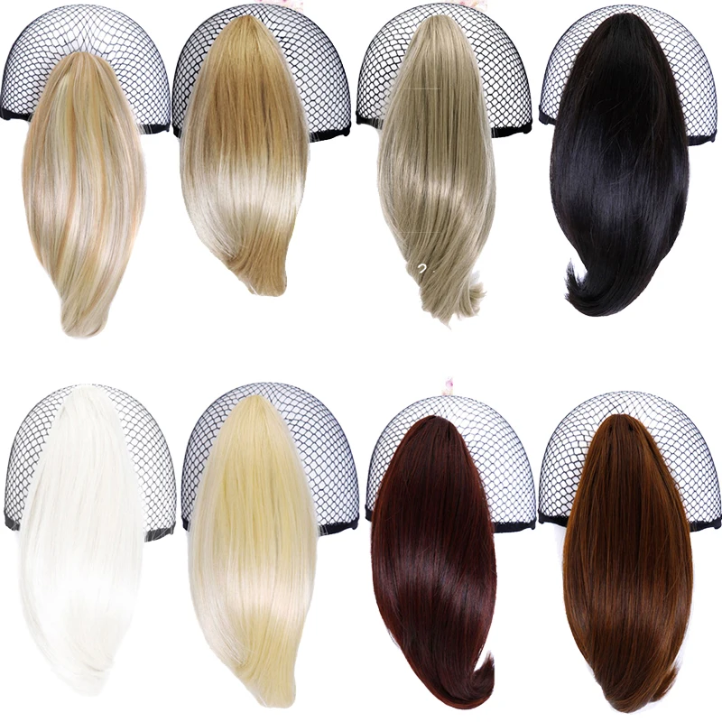 

TALANG Short Straight Brown Black Little Pony Tail Hair Bun Synthetic Hair Claw Hair Ponytails Hair Extensions