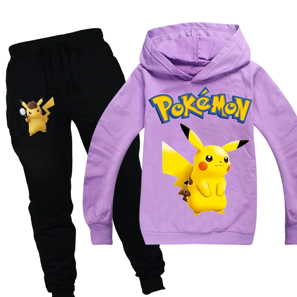 POKEMON GO Detective Pikachu/детская одежда для мальчиков и девочек осенний Свитшот комплект из 2 предметов, хлопковые спортивные толстовки с длинными рукавами и рисунком, Комплект футболок