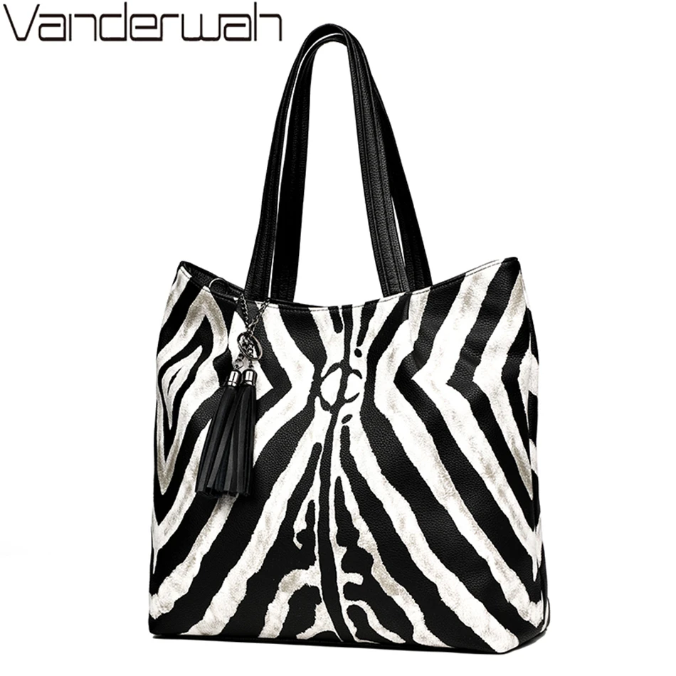 Женские кожаные сумки с принтом зебры дизайнерские кисточками Большая